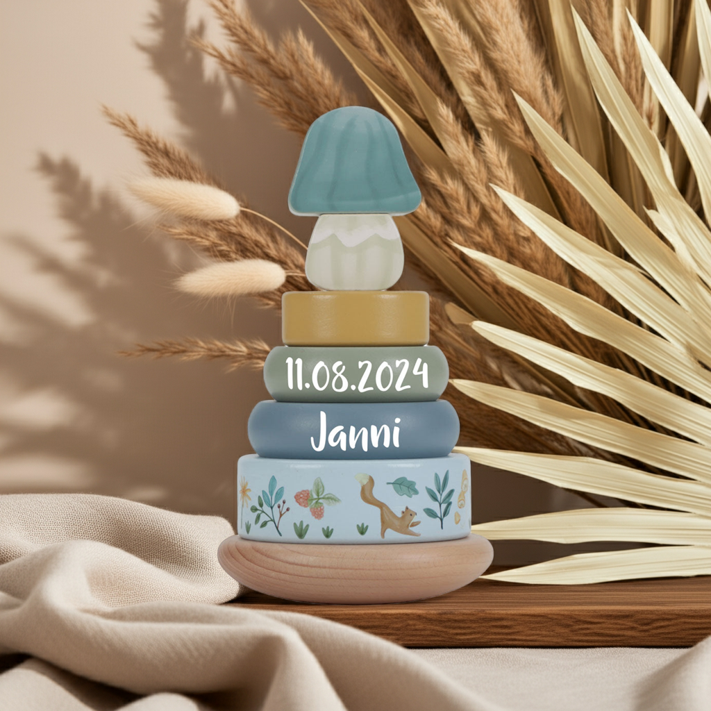Personalized Gift Set Wooden Train - Stacking Tower - Rainbow - Gift for Birth