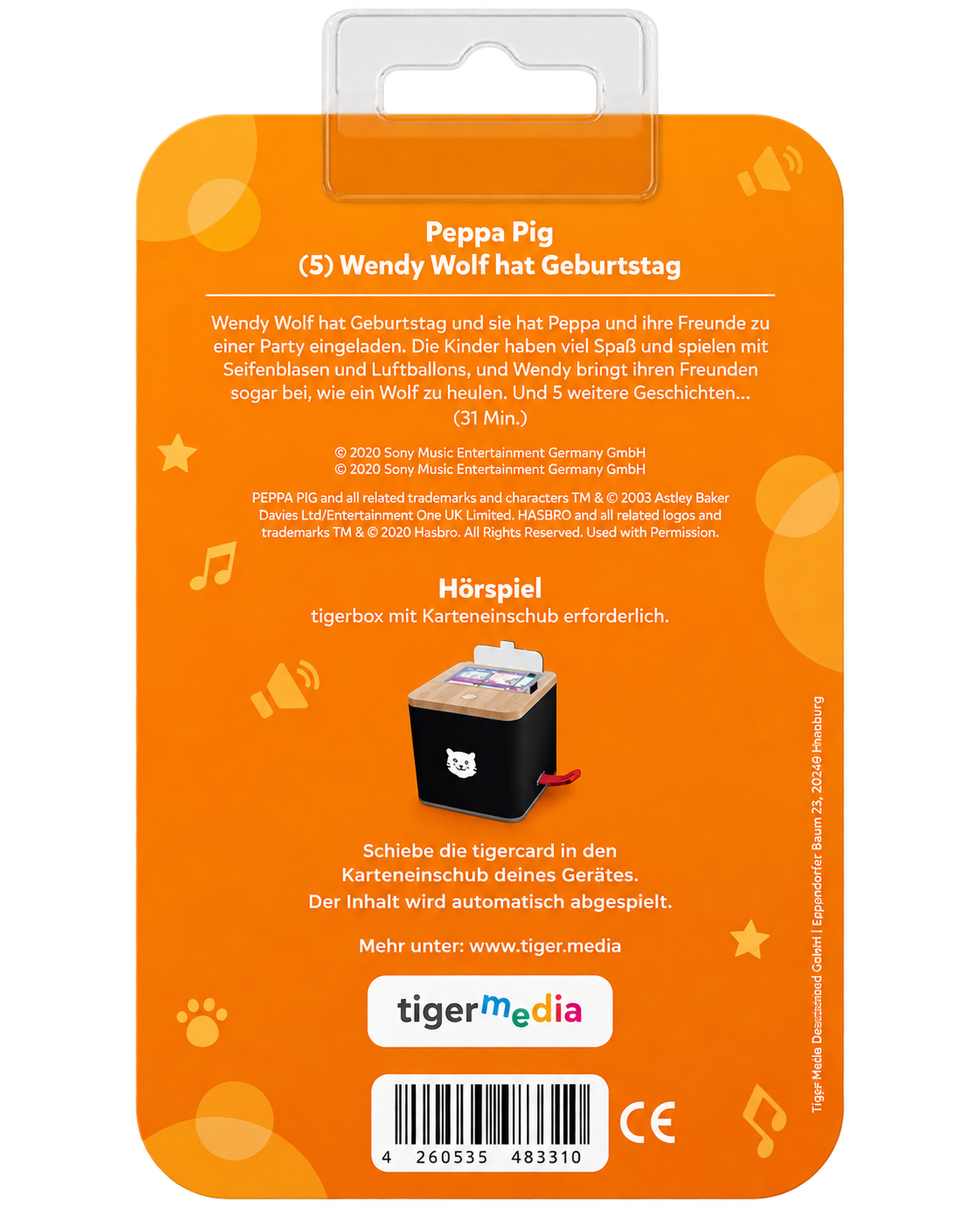 tigercard Peppa Pig Folge 5 Wendy Wolf hat Geburtstag – Rückseite freigestellt mit EAN 4260535483310