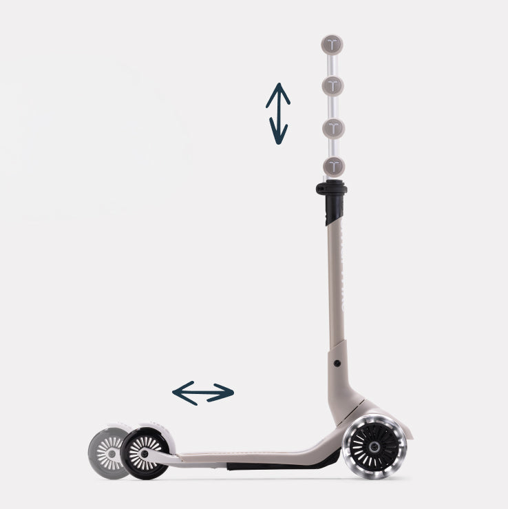 Xtend Mini+ Kinder Scooter in Beige mit höhenverstellbarem Lenker und ausziehbarem Trittbrett für mitwachsendes Fahren und optimale Anpassung an die Größe des Kindes