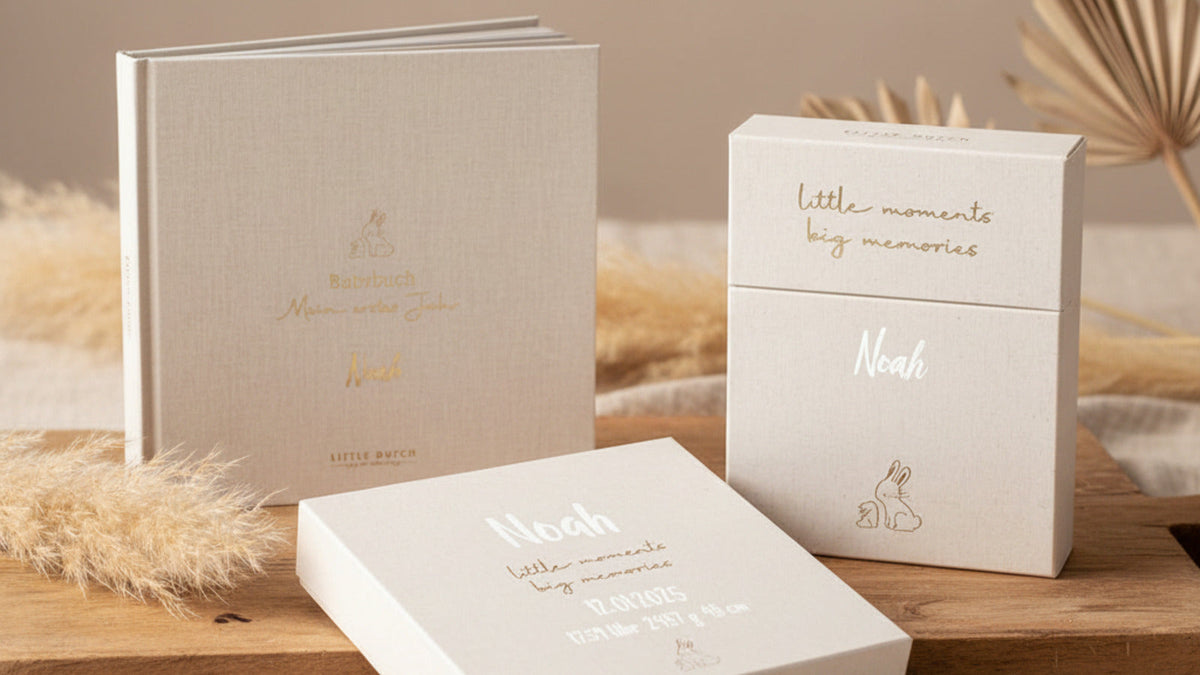 Personalisiertes Welcome Baby Set mit Tagebuch, Erinnerungsbox und Meilensteinkarten