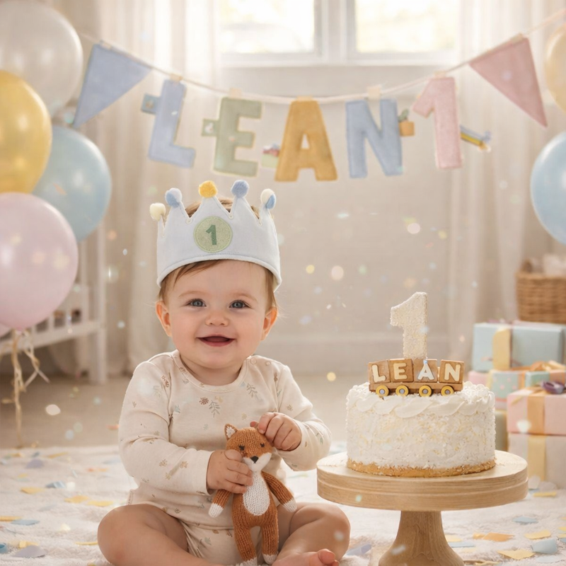 1. Geburtstag Baby mit Krone und personalisiertem Kuchen – Geschenkidee zum 1. Geburtstag mit Name
