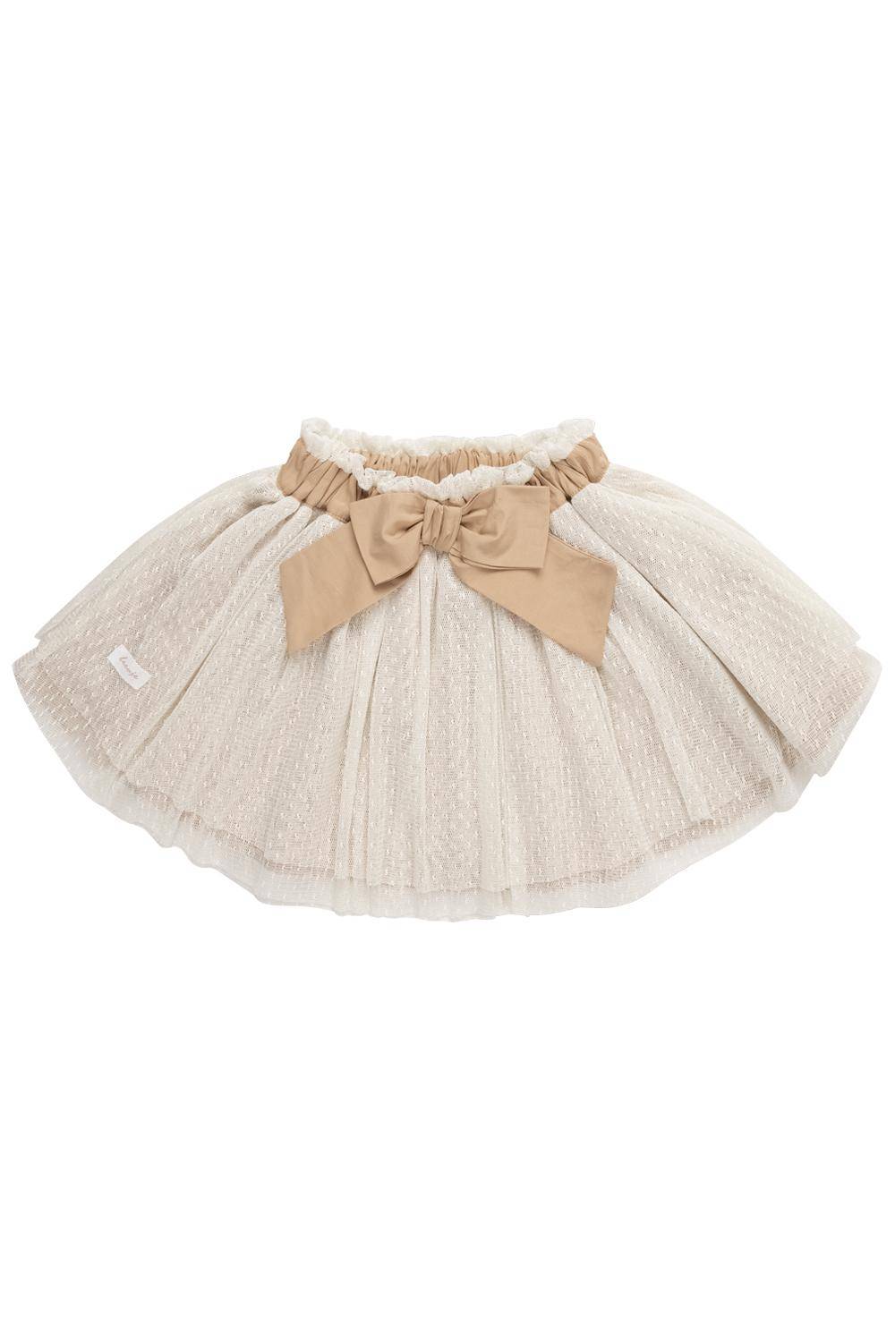 Tulle skirt with flounces and attached bow, white, size 62 / 68 | leevje