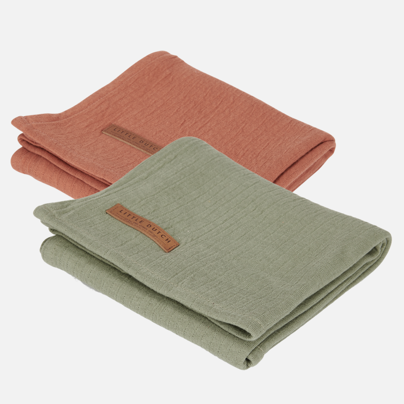 Lot de 2 langes en mousseline Pure Olive/Rust | Little Dutch