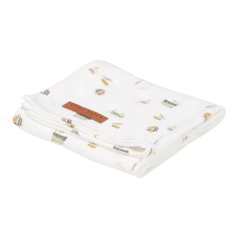 Lange en mousseline Swaddle 120x120 Sailors Bay blanc | Little Dutch