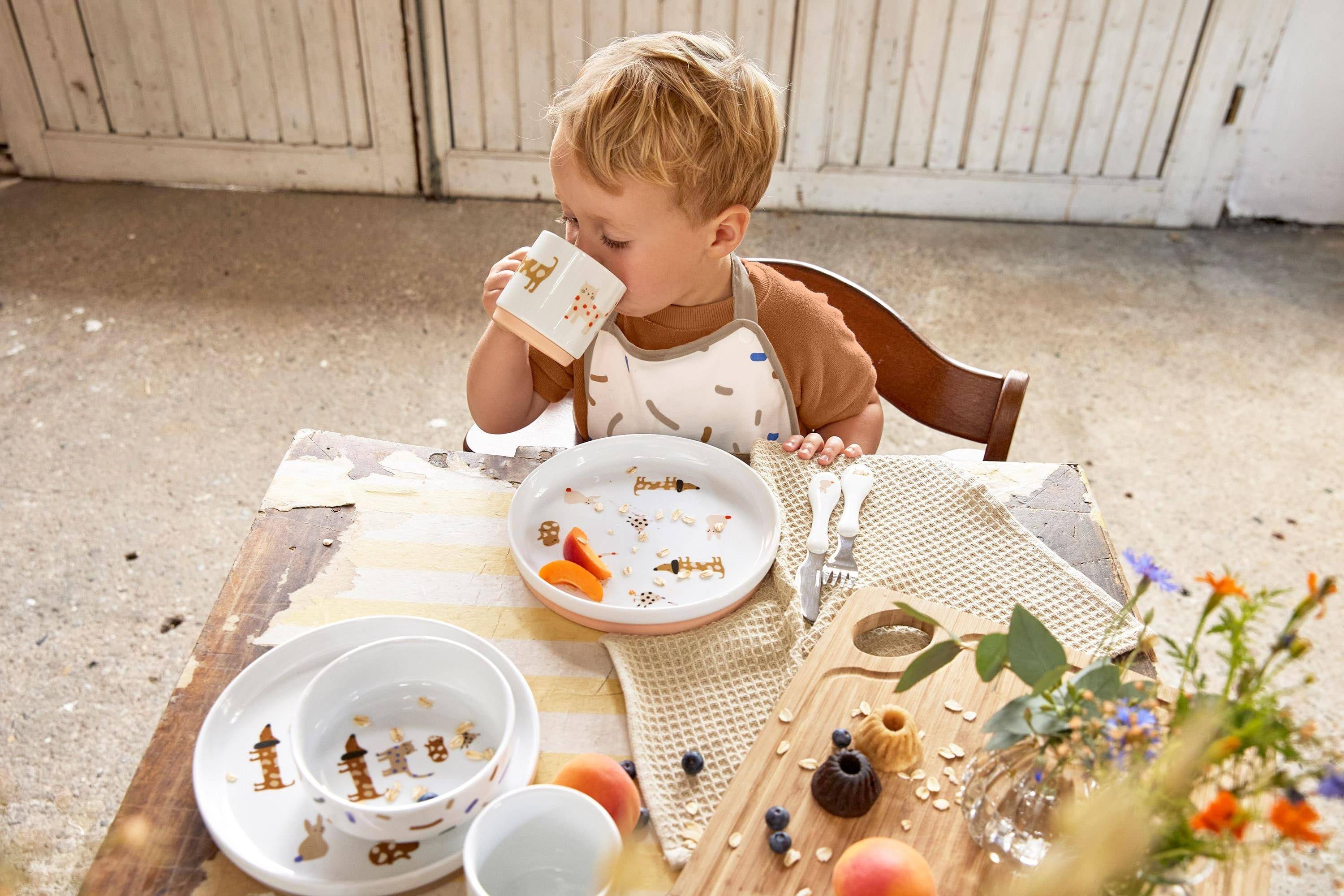 Kindergeschirr Set Porzellan - Little Mateys - Spicy orange  | Lässig