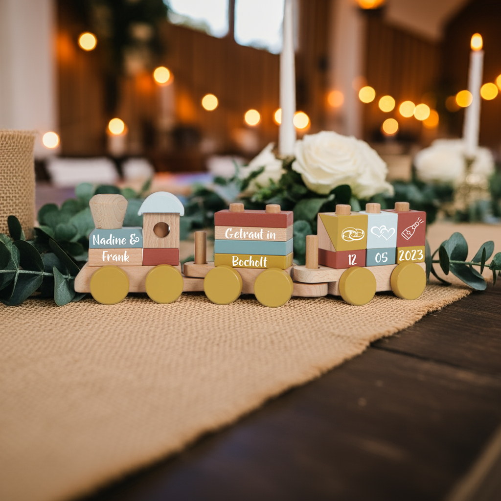 Personalized Wooden Train Pure & Nature – Wedding Gift with Names