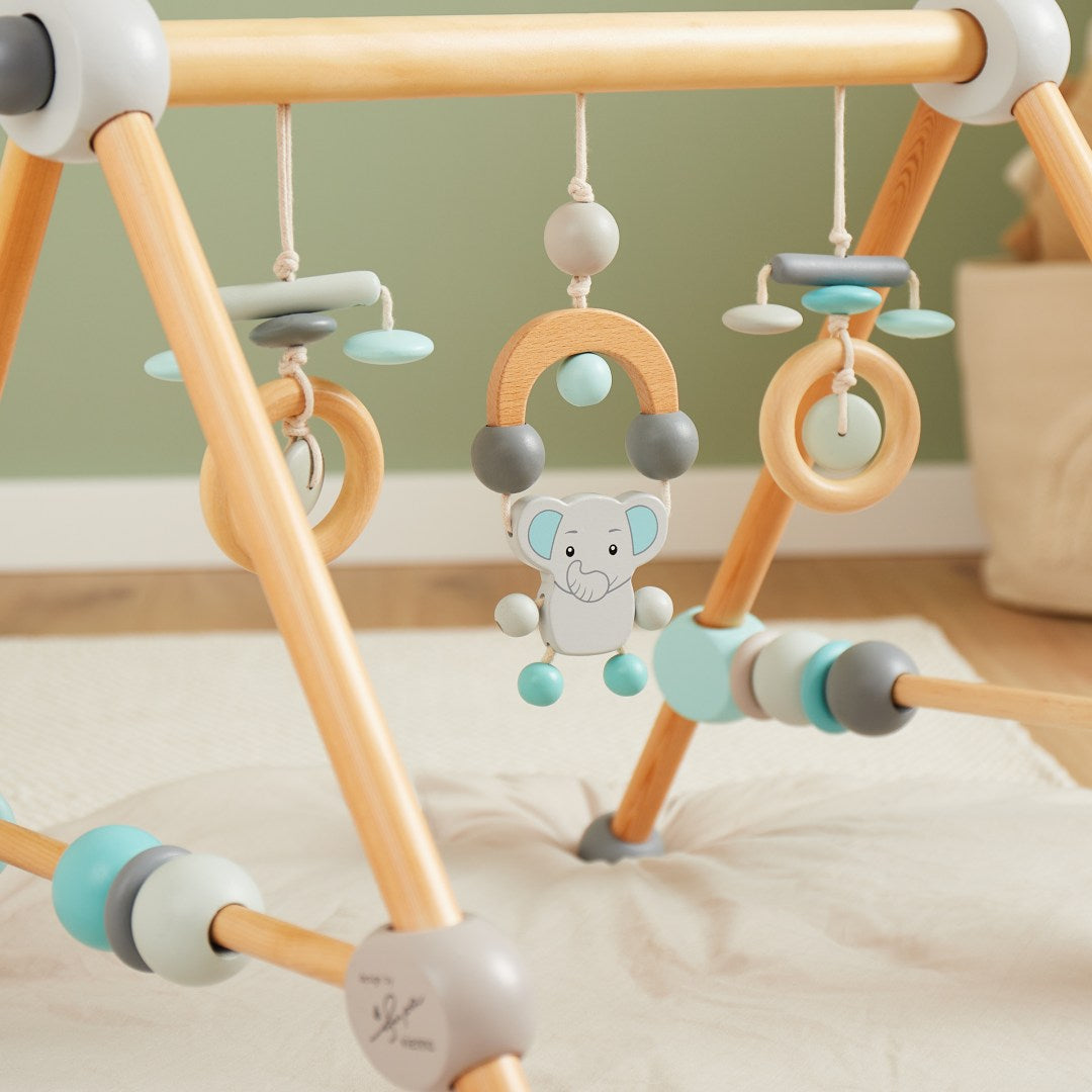 Spielbogen Elefant aus Holz für Babys | Schmatzepuffer