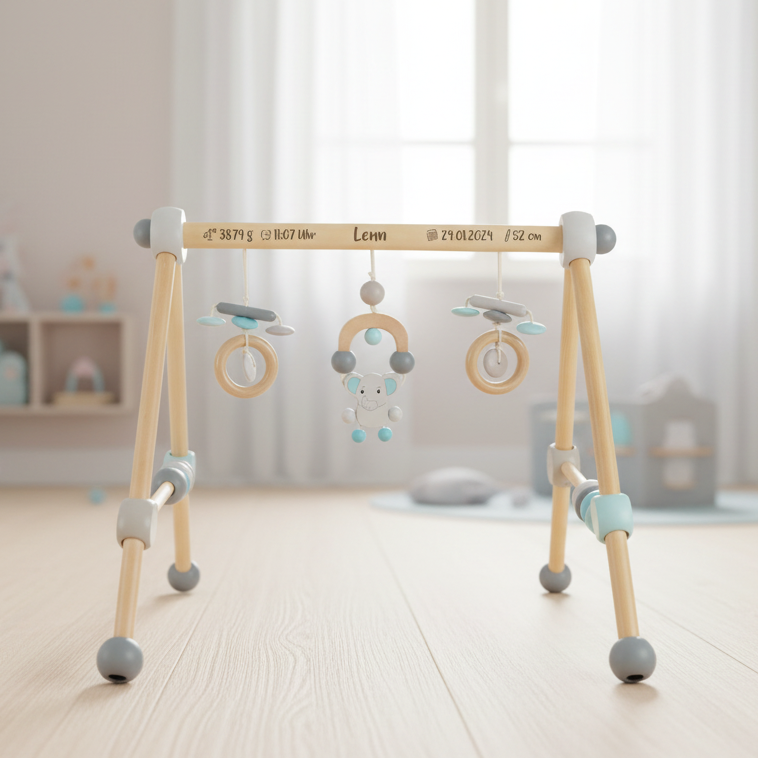 Elephant Wooden Play Gym for Babies | Schmatzepuffer