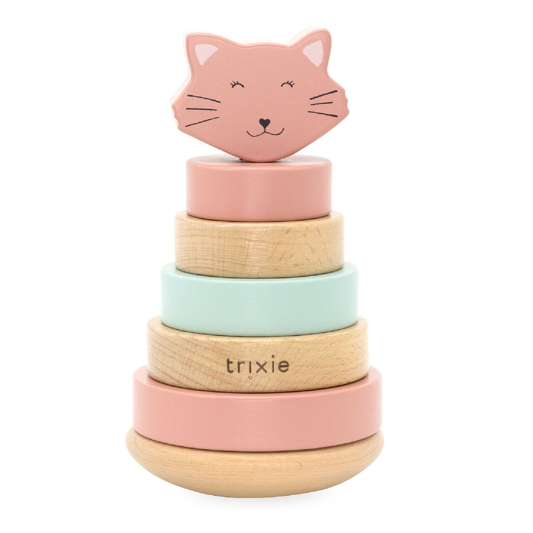 Tour de cubes à empiler en bois Chatte – Cadeau de baptême | Schmatzepuffer