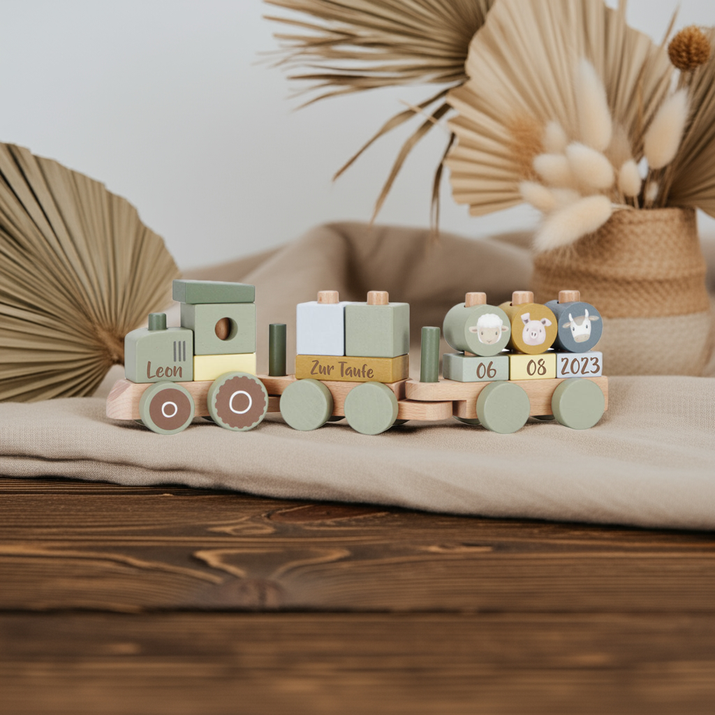 Personalized Wooden Train Little Farm with Name – Christening Gift | Schmatzepuffer