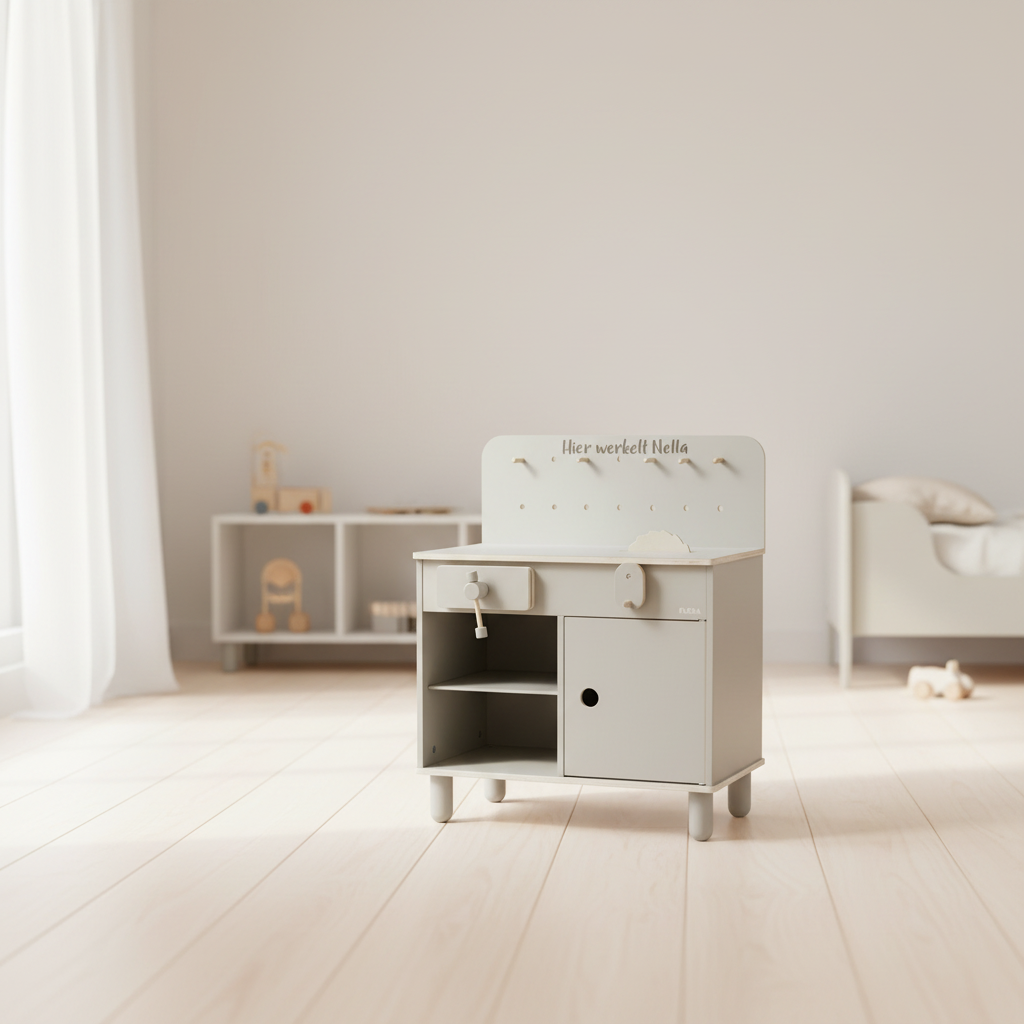 Werkbank Holz Play naturgrau I Flexa by Schmatzepuffer® personalisierbar