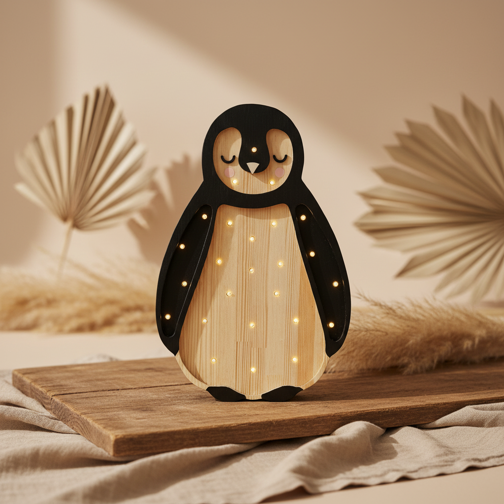 Lampe en bois Bébé Pingouin | Petites Lumières