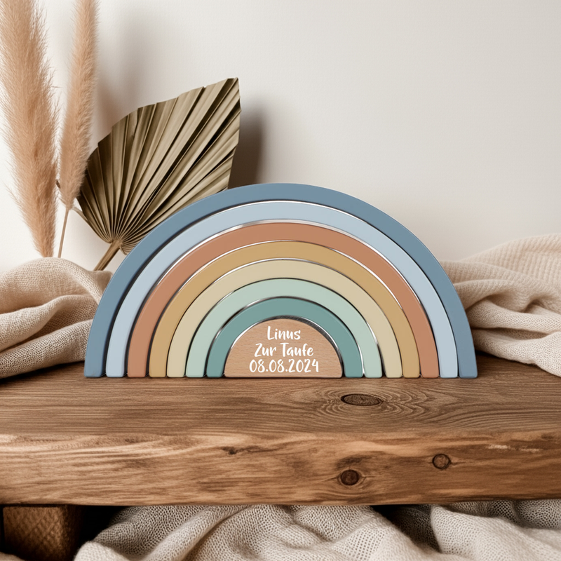 Personalisierter Stapelturm Regenbogen Forest Friends - Geschenk zur Taufe