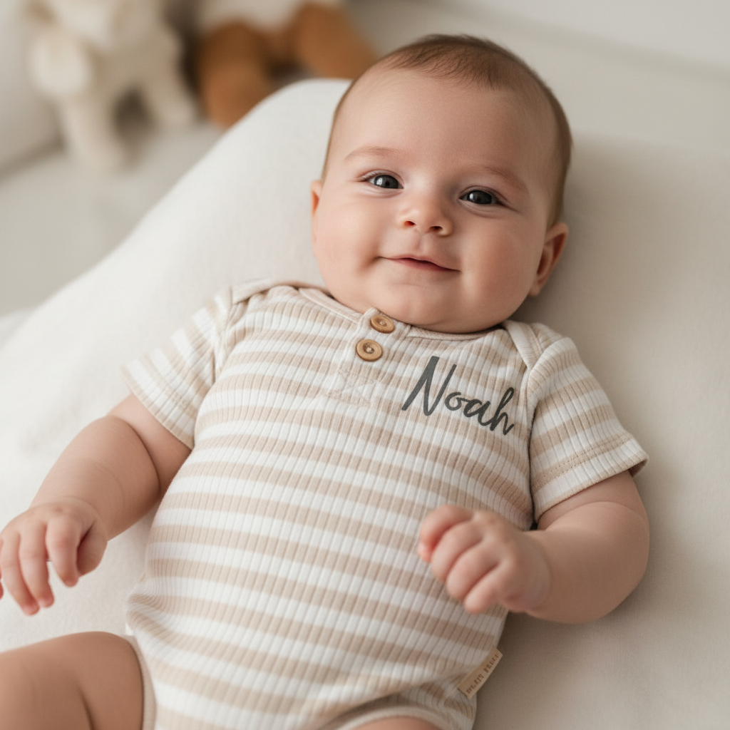 Kurzarmbody Sand Weiß gestreift für Babys