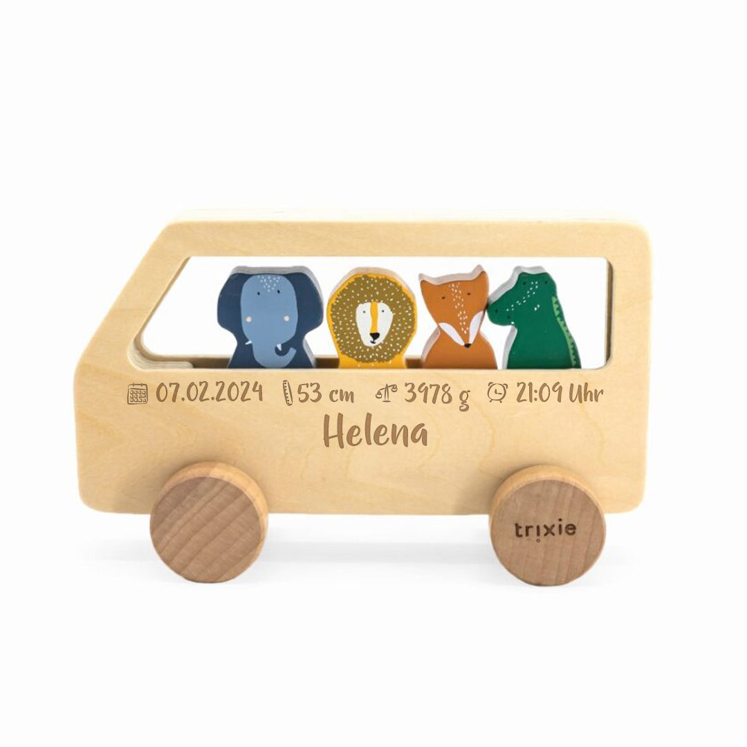 Holz Tierbus für Kinder – Motorikspielzeug aus Holz | Schmatzepuffer