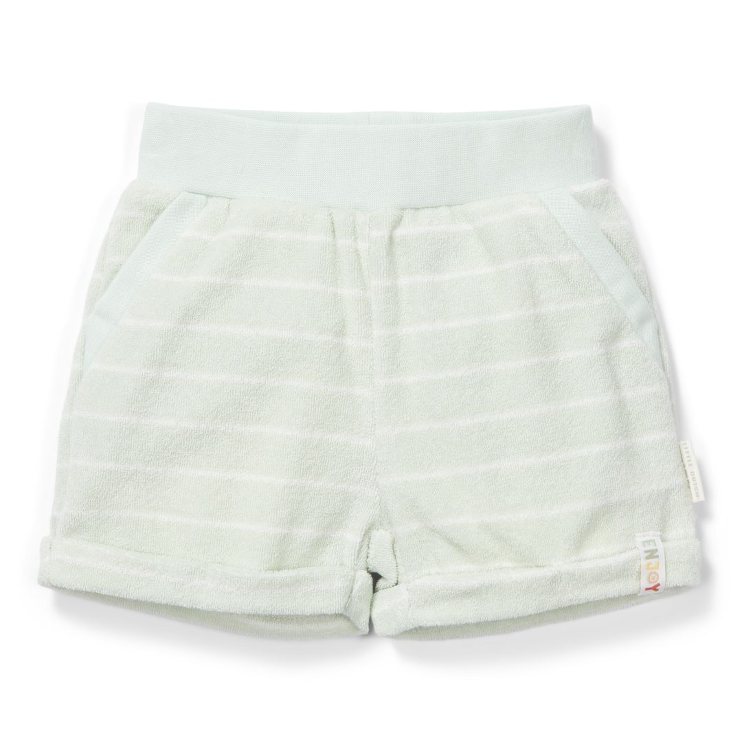 Short Green Striped Terry Shorts for Babies and Children