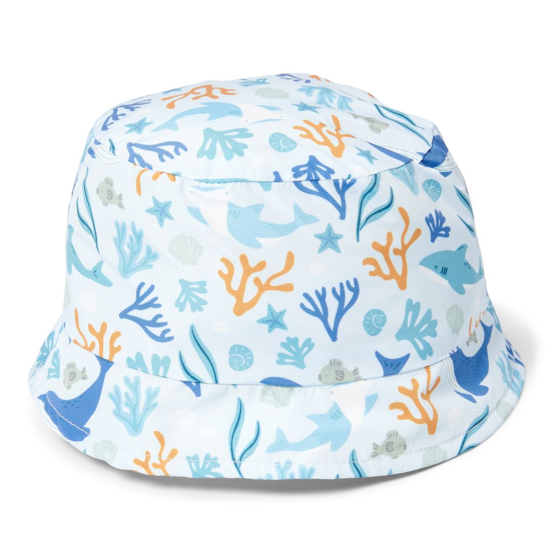 Sonnenhut wendbar Honey Stripes / Ocean Dreams Blue gr. 2 | Little Dutch