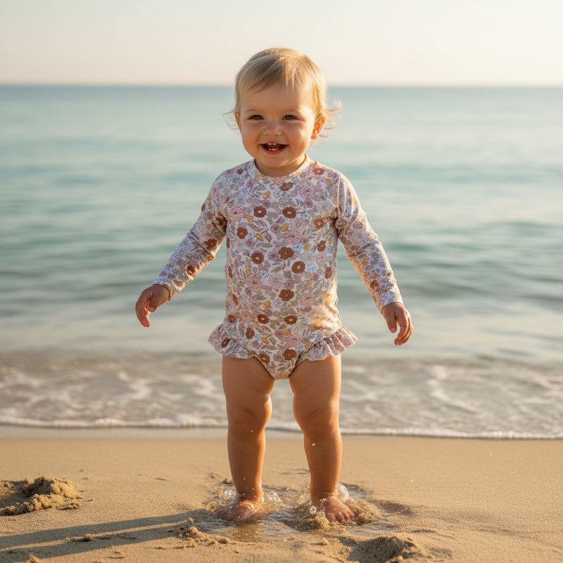 Maillot de bain à manches longues avec volants pour enfants