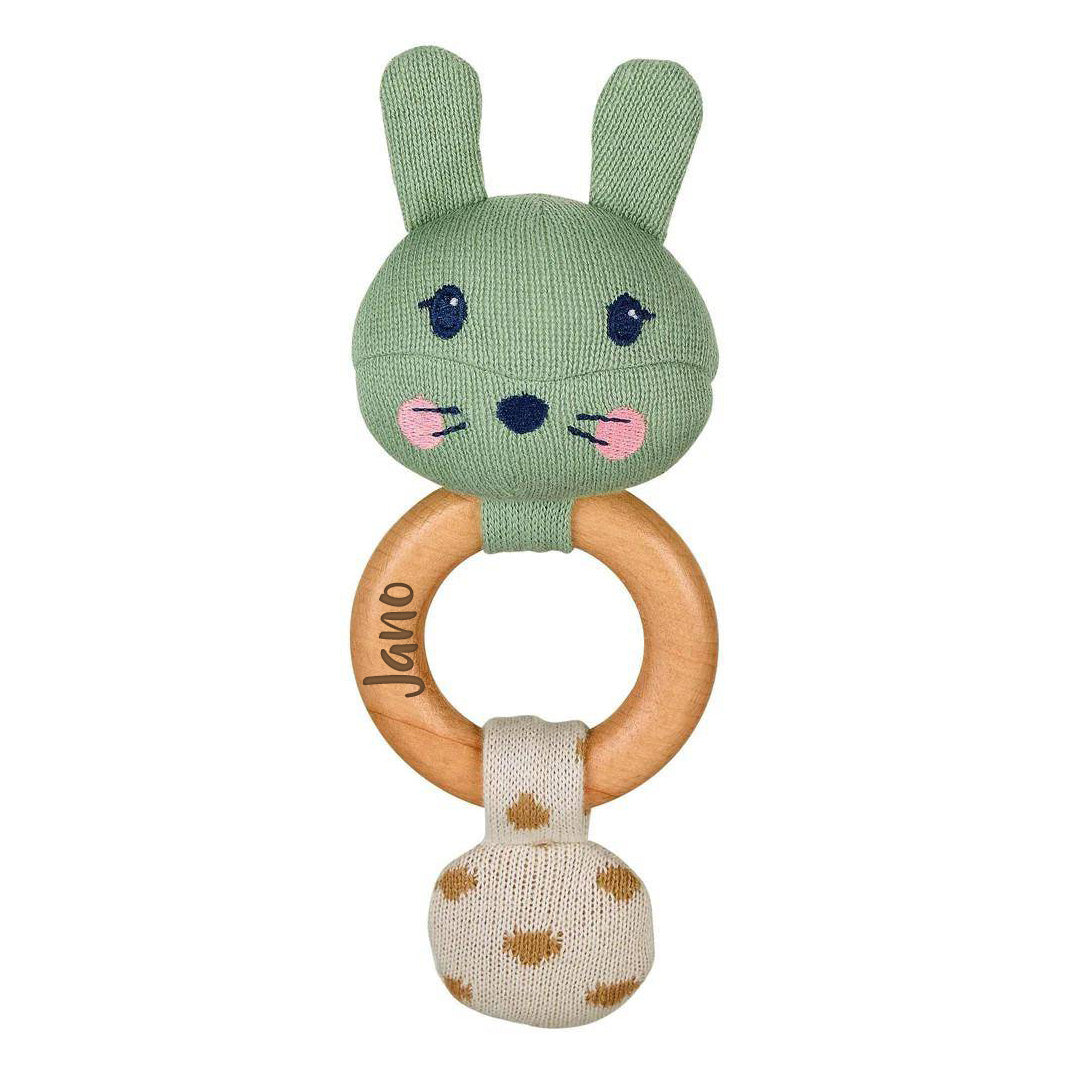 Jouet à saisir Kinni Strick, lapin, vert/bois | Sterntaler