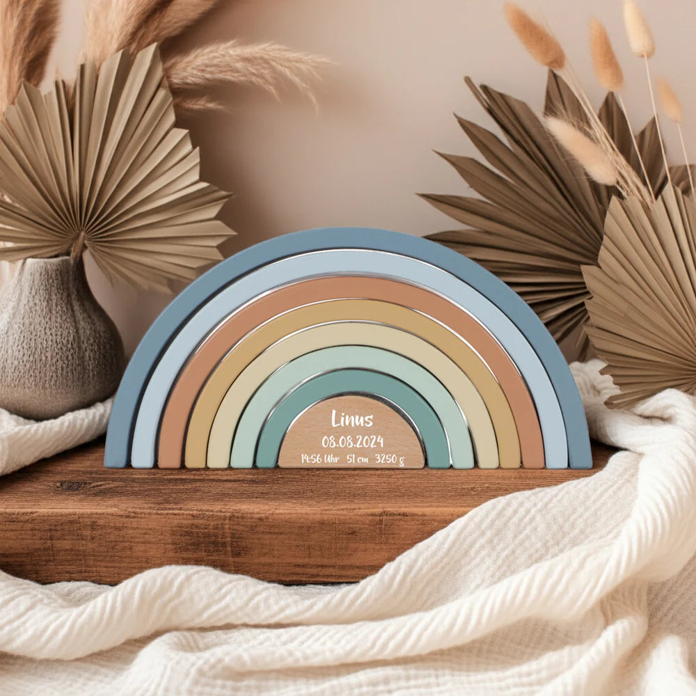 Personalized Gift Set Wooden Train - Stacking Tower - Rainbow - Gift for Birth