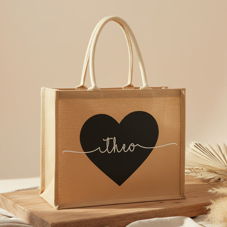 Personalized jute bag with heart &amp; name | Schmatzepuffer®