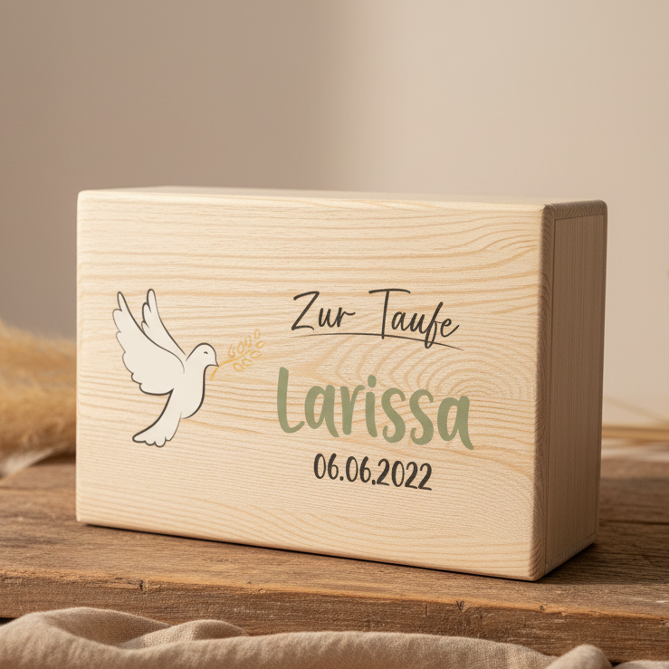 Personalisierte Erinnerungsbox Naturholz – Geschenk zur Taufe | Schmatzepuffer