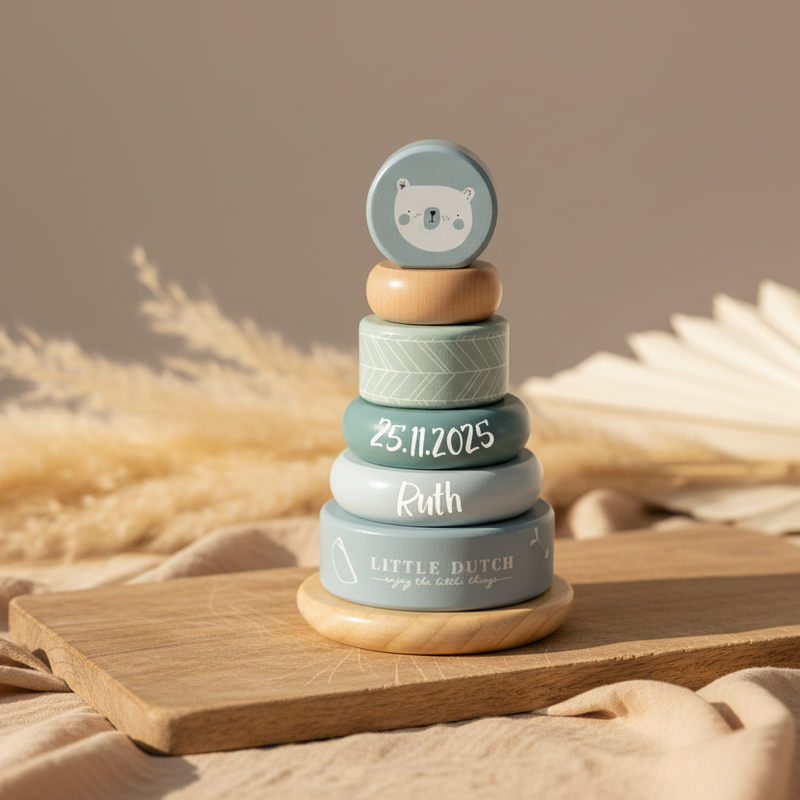 Tour à empiler personnalisable Adventure bleue – Cadeau de naissance | Schmatzepuffer