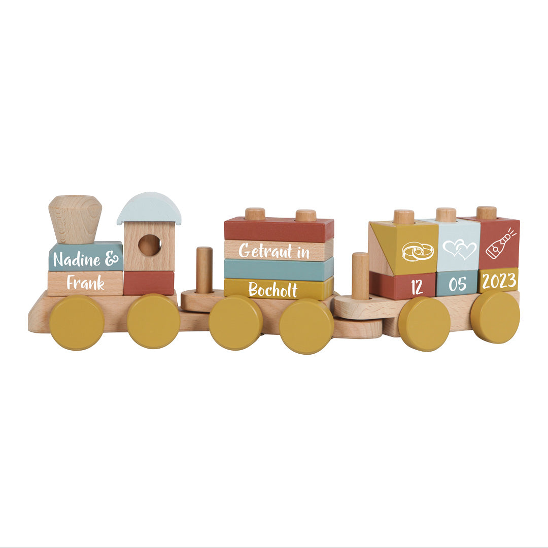Train en bois personnalisé Pure & Nature – Cadeau de mariage avec noms