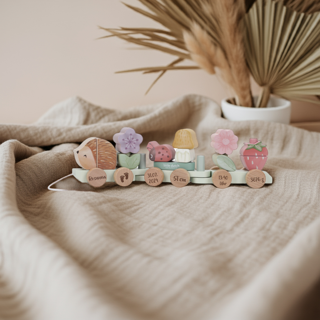 Wooden Train Hedgehog Fairy Garden "For Birth" | Little Dutch