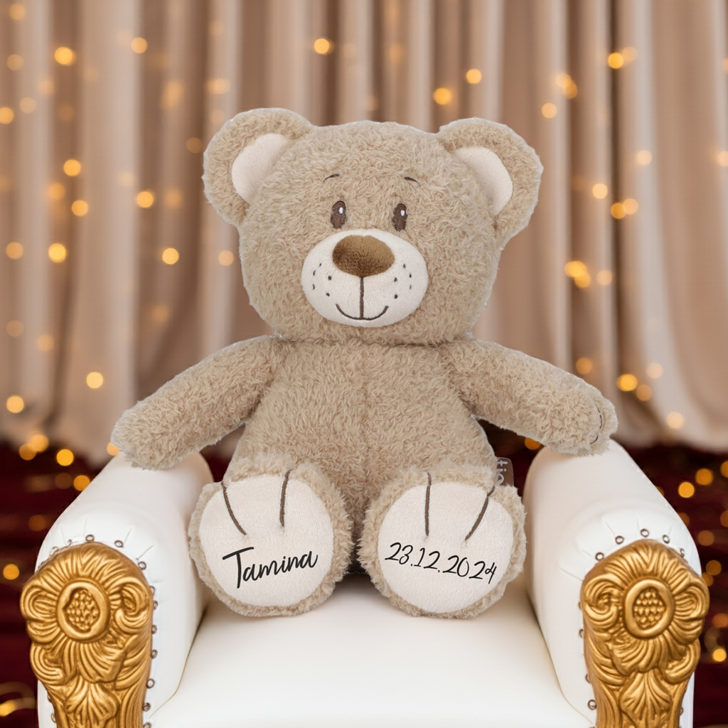 Ours en peluche personnalisé avec prénom – Cadeau de naissance et de baptême | Schmatzepuffer