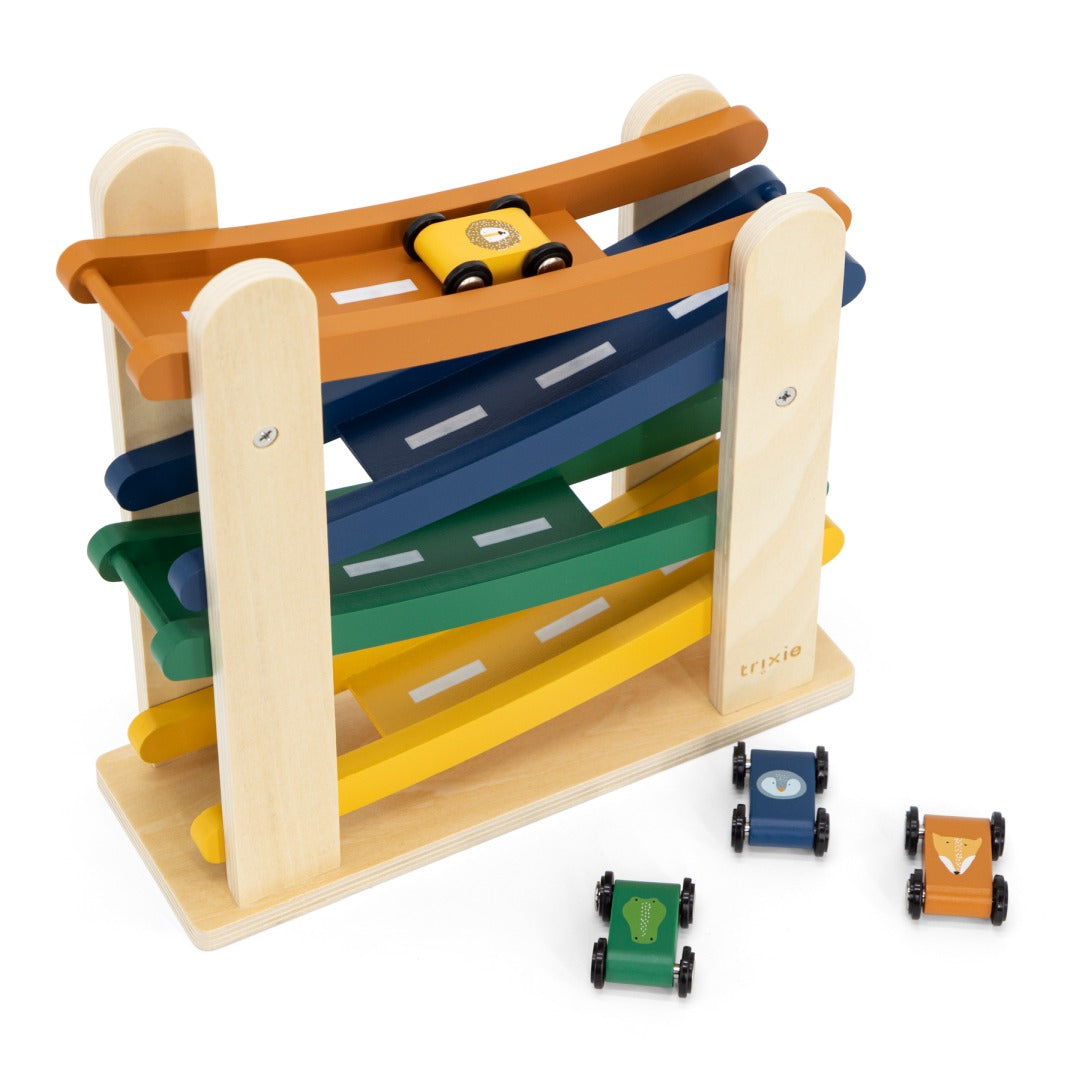Kugelbahn Holz mit 4 Autos – Geschenk zur Taufe | Schmatzepuffer