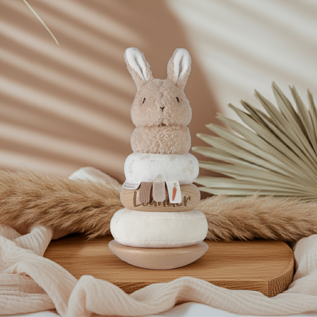 Personalized Baby Bunny Stacking Toy with Name - Birth Gift
