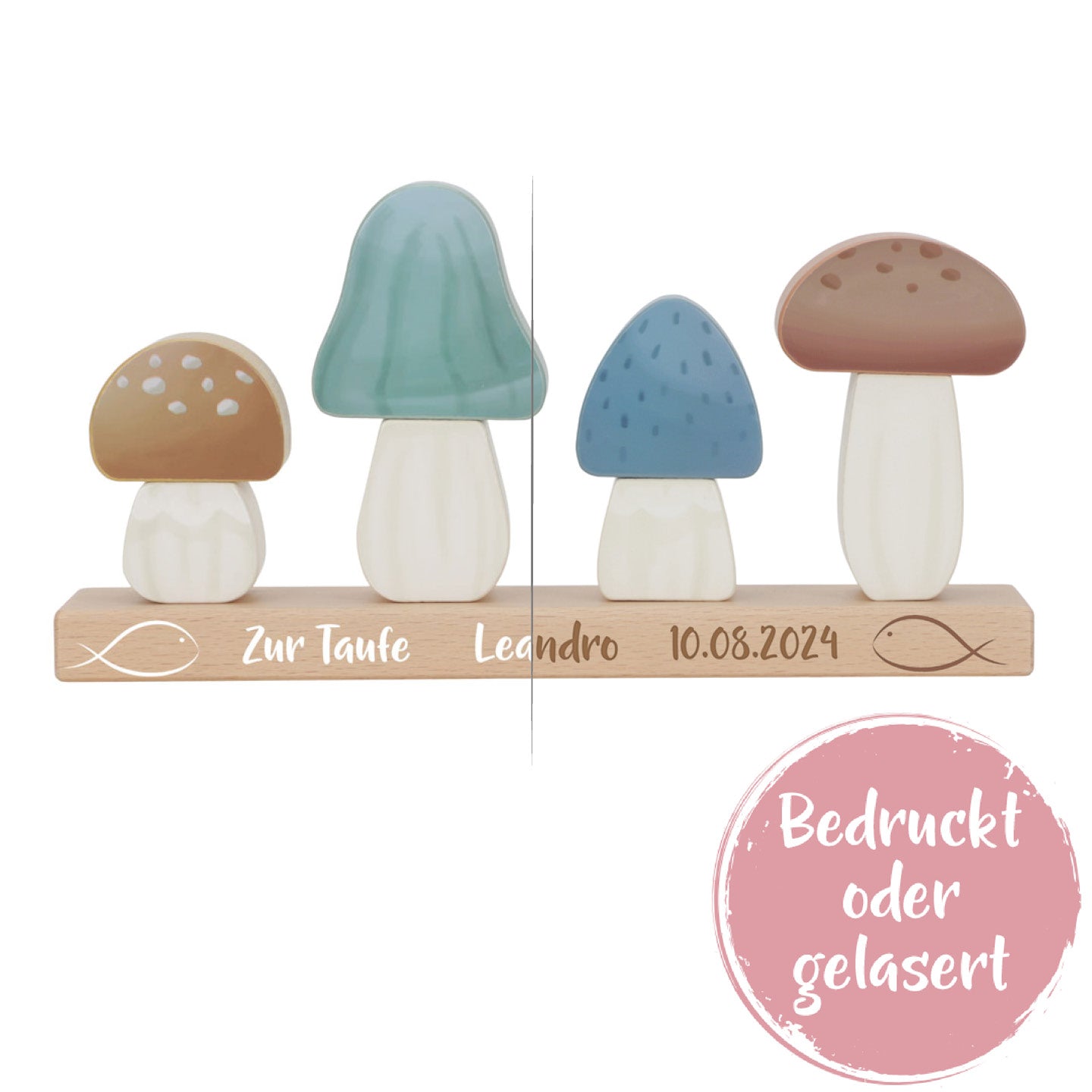 Personalisierte Stapel-Pilze Forest Friends – Geschenk zur Taufe | Schmatzepuffer