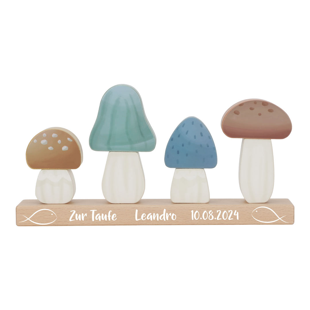 Personalisierte Stapel-Pilze Forest Friends – Geschenk zur Taufe | Schmatzepuffer