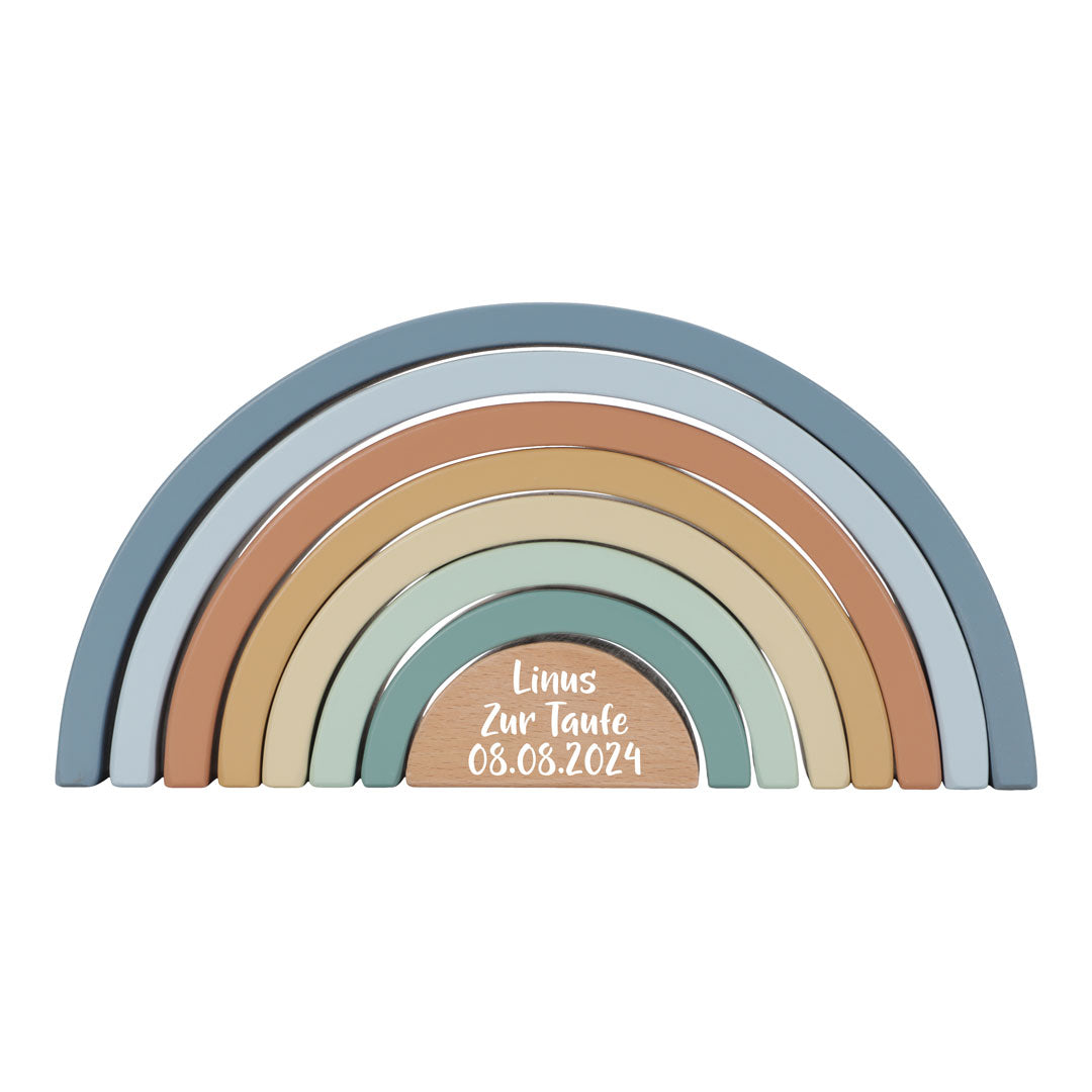 Personalisierter Stapelturm Regenbogen Forest Friends - Geschenk zur Taufe