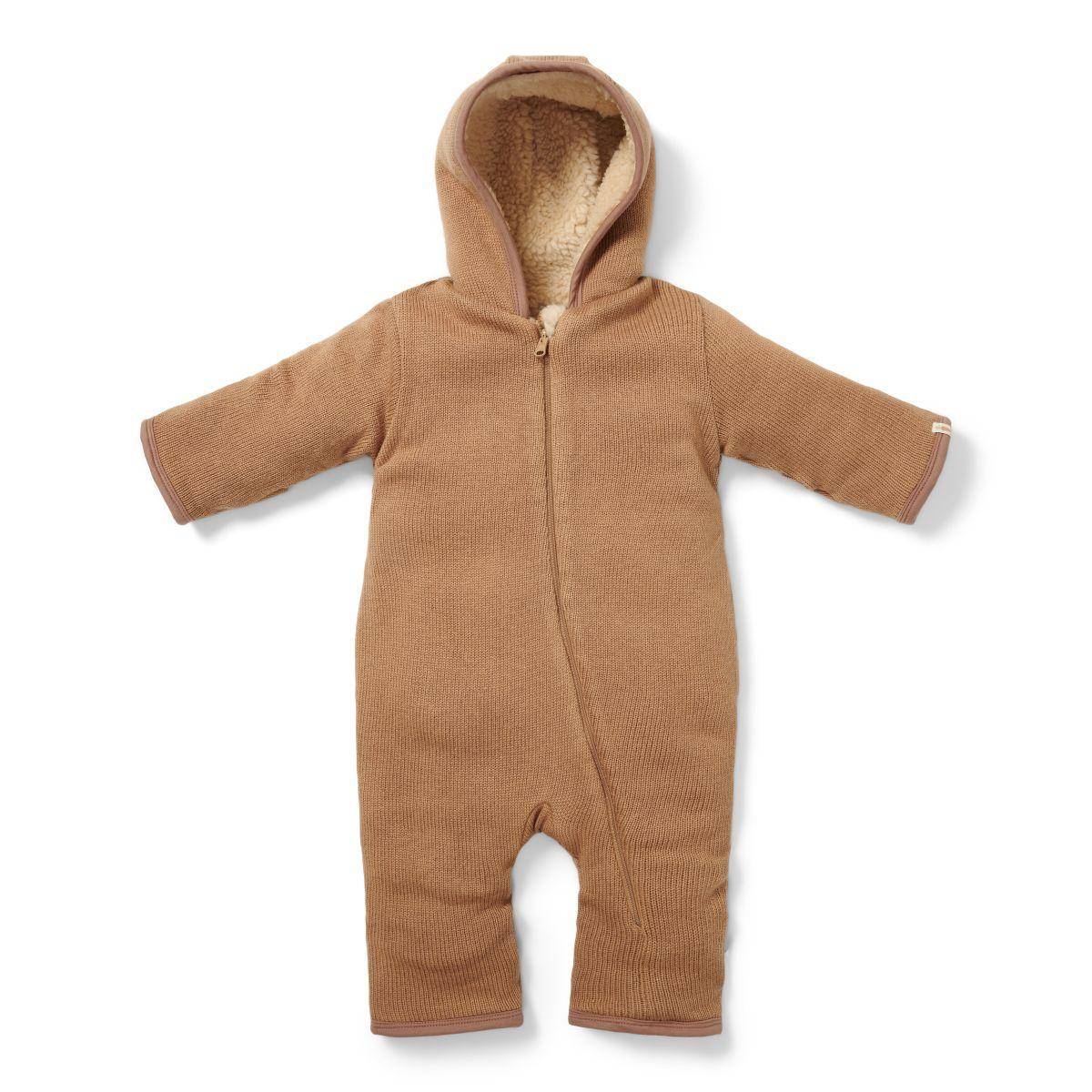 Barboteuse en tricot à capuche, marron | Little Dutch