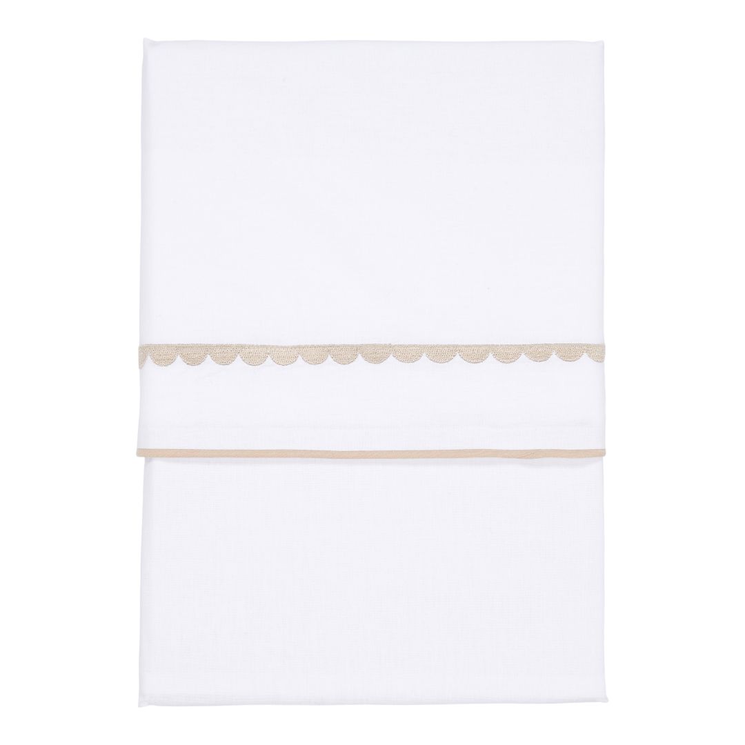 Drap de lit enfant beige arrondi brodé 110 x 140 cm | Little Dutch
