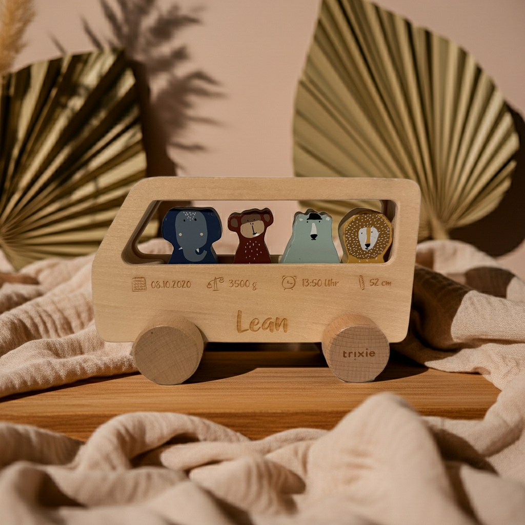 Holz Tierbus für Kinder – Motorikspielzeug aus Holz | Schmatzepuffer