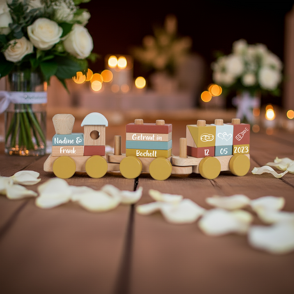 Personalized Wooden Train Pure & Nature – Wedding Gift with Names