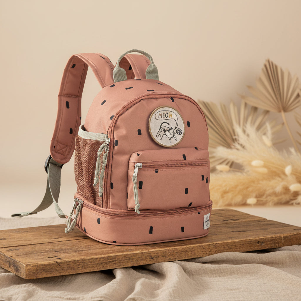 Kinder Rucksack Happy Prints in Karamell mit verstellbaren Schultergurten und viel Platz fuer Kindergarten, Ausfluege und den Alltag