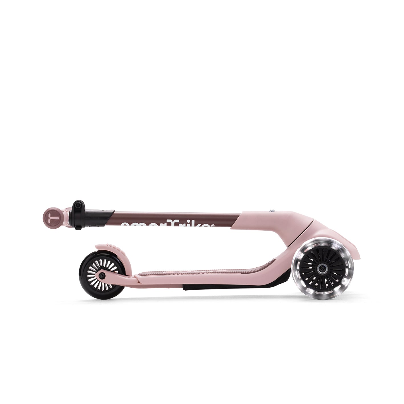 Zusammenklappbarer Kinder Scooter in Rosa, kompakt verstaut und leicht zu transportieren für unterwegs