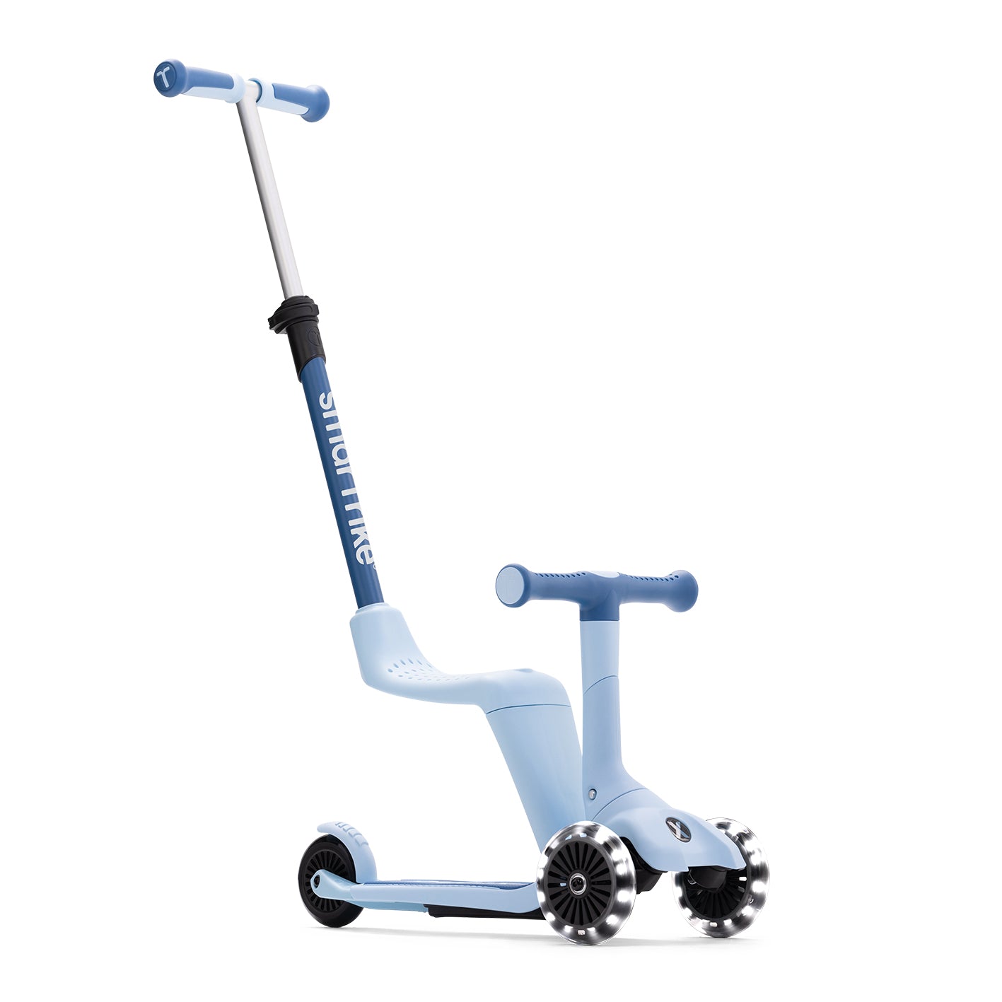 Kinder Scooter mit Sitz in Blau im Elternmodus mit Schiebestange für Kleinkinder ab 1 Jahr, sicher und stabil für erste Fahrversuche
