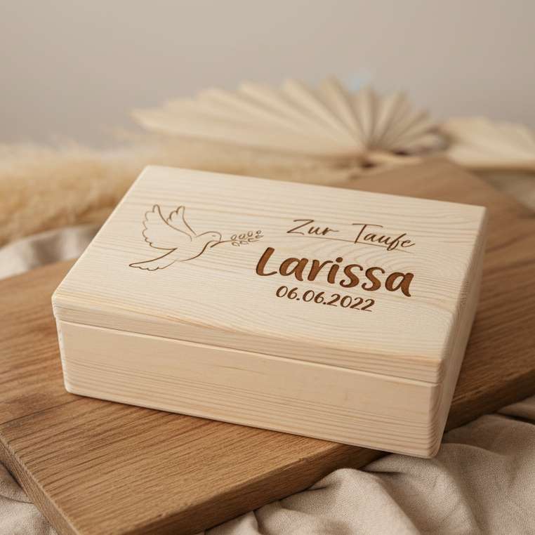 Personalisierte Erinnerungsbox Naturholz – Geschenk zur Taufe | Schmatzepuffer