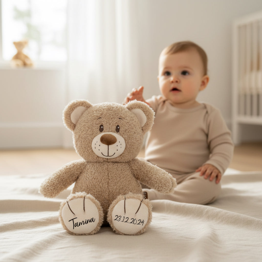 Ours en peluche personnalisé avec prénom – Cadeau de naissance et de baptême | Schmatzepuffer