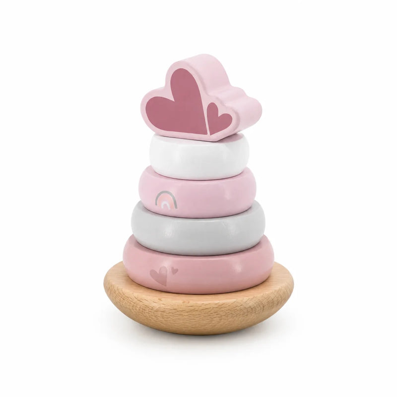 Wooden Stacking Tower Balance Pink by Label Label - Motor Skills Toy with Stacking Rings for Babies from 12 Months