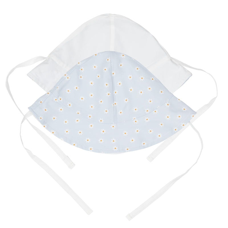 Chapeau de soleil réversible, Marguerites bleu/blanc, taille 2 | Little Dutch