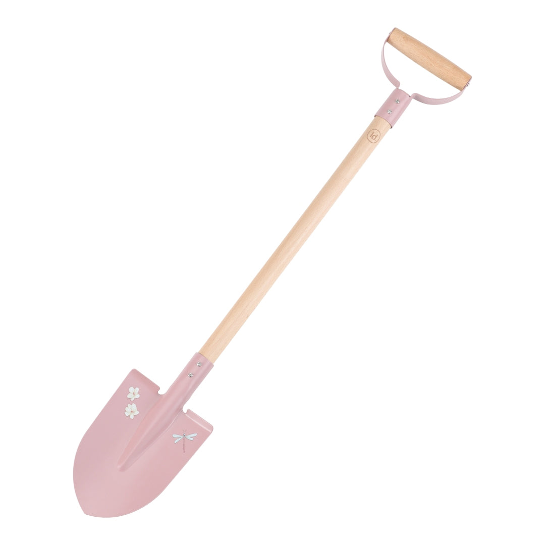 Personalisierte Kinderschaufel in Rosa mit Namen auf dem Holzgriff – hochwertiges Gartenwerkzeug für Kinder ab 3 Jahren, ideal für Garten, Sandkasten und Strand. Persönliches Geschenk zum Geburtstag oder Kindergartenstart, individuell personalisiert bei Schmatzepuffer.