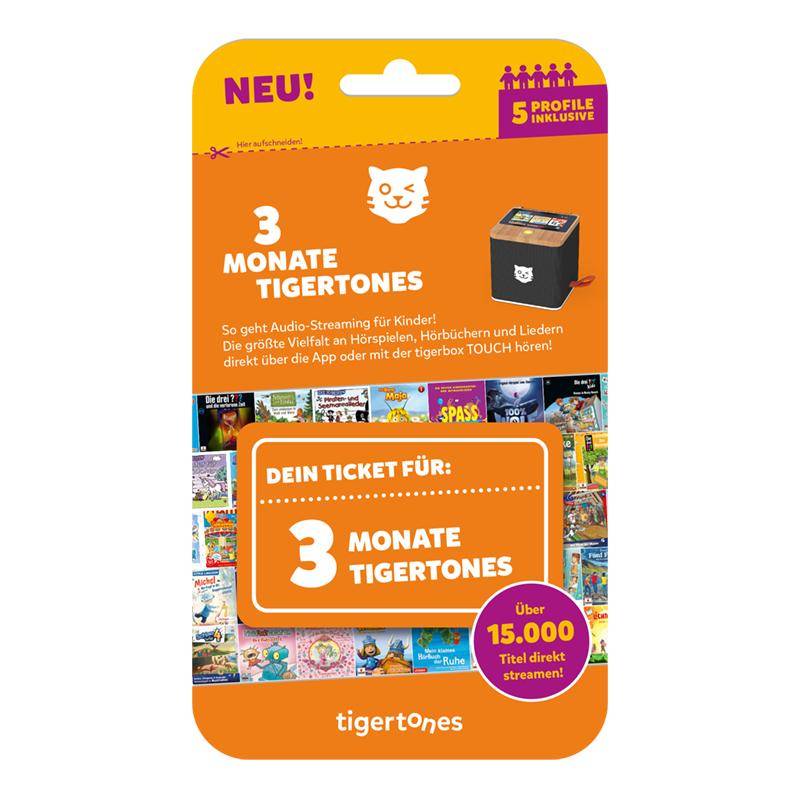 3 Monate Family (bis 5 Geräte) Tigertones Tigerticket Tigerbox Touch plus und Mini | Tigermedia