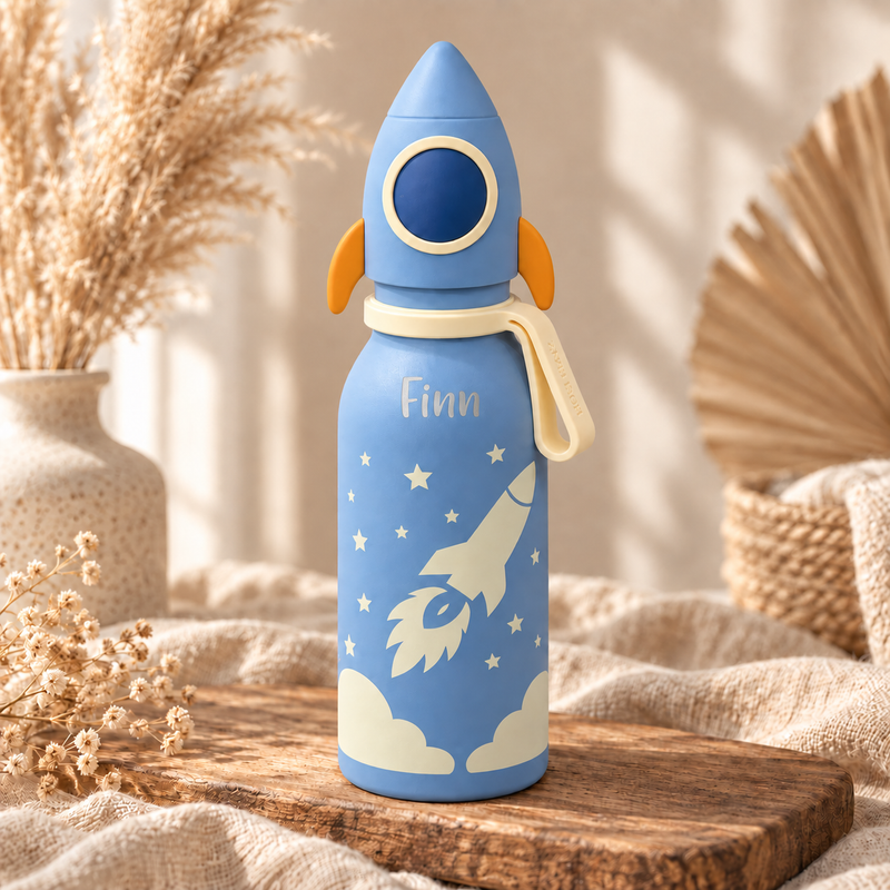 Personalisierte Kinder-Thermosflasche Rakete 400 ml mit Name Finn